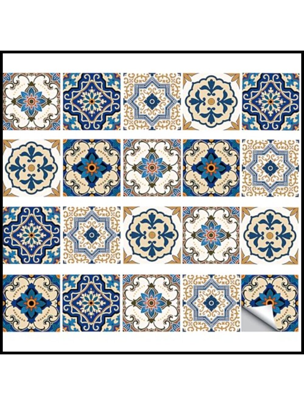 20 Pack Vintage Moroccan Style Tile Stickers 15cm Self-Adhesive Waterproof